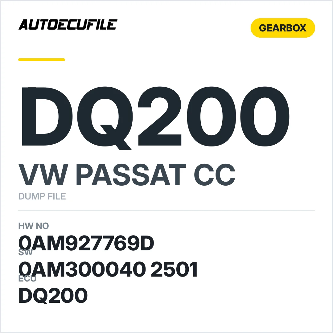 VW PASSAT CC GEARBOX DQ200 0AM927769D   0AM300040 2501 DUMP